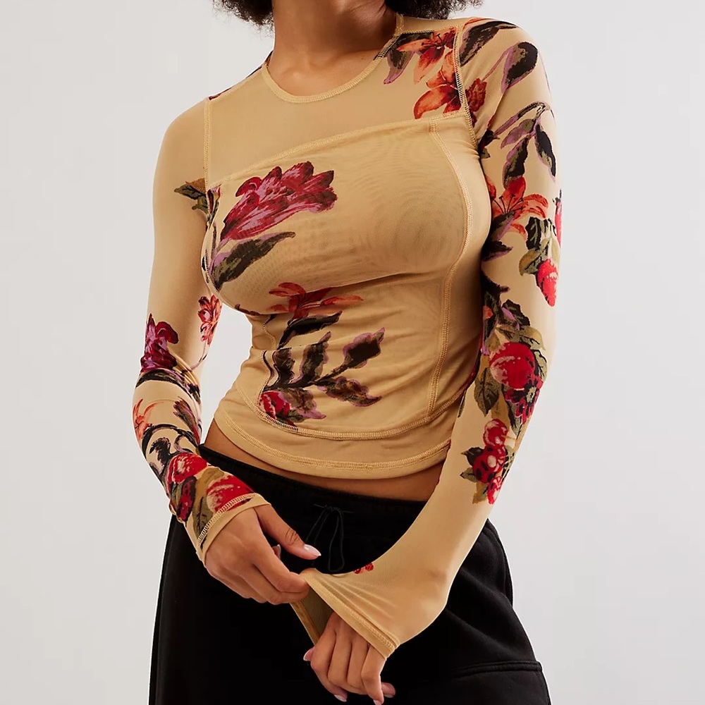 Free People mesh floral top